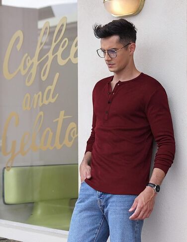 COOFANDY Men's 2Pack Slim Fit Henley Shirts Long Sleeve Lightweight Fashion Casual Cotton Basic T Shirts in Kuwait