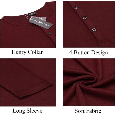 COOFANDY Men's 2Pack Slim Fit Henley Shirts Long Sleeve Lightweight Fashion Casual Cotton Basic T Shirts in Kuwait