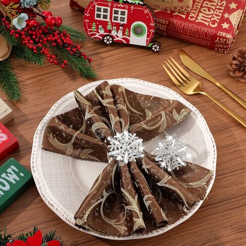 عيد الميلاد منديل الدائري ندفة الثلج حلقات منديل حامل مشبك حجر الراين كريستال المعادن منديل الدائري عيد الميلاد الفضة منديل الدائري لعيد الميلاد الزفاف عشاء الجدول الديكور (نمط رائع، 6 قطع) in Kuwait