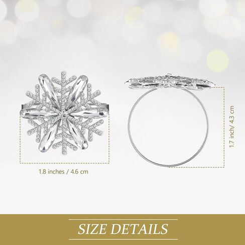 عيد الميلاد منديل الدائري ندفة الثلج حلقات منديل حامل مشبك حجر الراين كريستال المعادن منديل الدائري عيد الميلاد الفضة منديل الدائري لعيد الميلاد الزفاف عشاء الجدول الديكور (نمط رائع، 6 قطع) in Kuwait