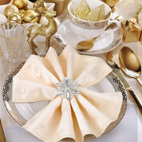 عيد الميلاد منديل الدائري ندفة الثلج حلقات منديل حامل مشبك حجر الراين كريستال المعادن منديل الدائري عيد الميلاد الفضة منديل الدائري لعيد الميلاد الزفاف عشاء الجدول الديكور (نمط رائع، 6 قطع) in Kuwait
