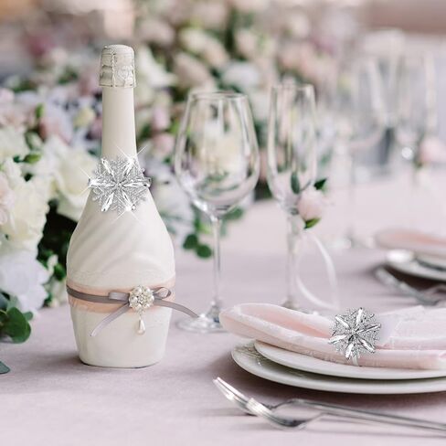 عيد الميلاد منديل الدائري ندفة الثلج حلقات منديل حامل مشبك حجر الراين كريستال المعادن منديل الدائري عيد الميلاد الفضة منديل الدائري لعيد الميلاد الزفاف عشاء الجدول الديكور (نمط رائع، 6 قطع) in Kuwait