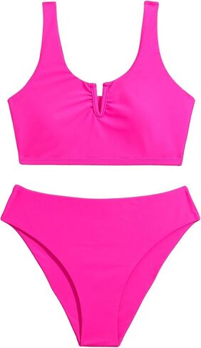 OYOANGLE Girl's 2 Piece Swimsuit Notch Neck Sleeveless Wireless Mid Rise Bikini Bathing Suits in Saudi Arabia