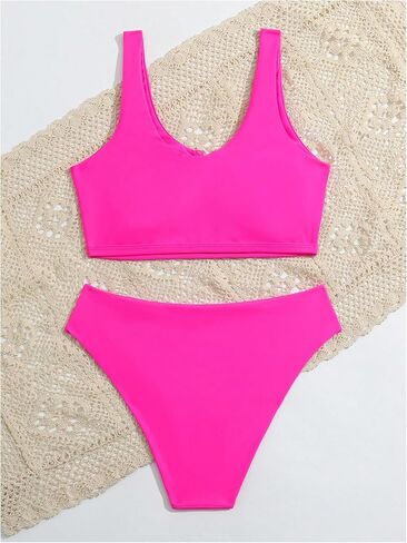 OYOANGLE Girl's 2 Piece Swimsuit Notch Neck Sleeveless Wireless Mid Rise Bikini Bathing Suits in Saudi Arabia