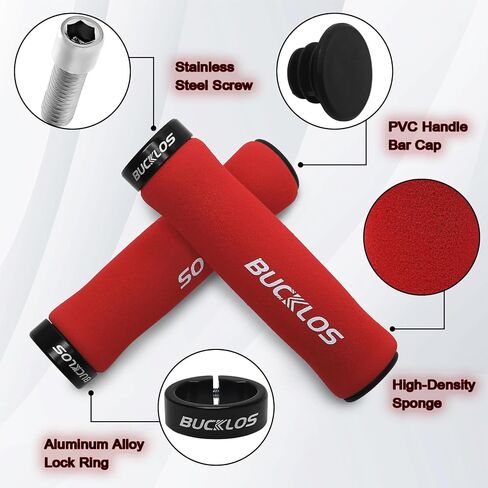 BUCKLOS Single Lock on Bike Handlebar Grips - Bicycle Foam Sponge Handle Bar Anti-Slip Comfortable Shock-Absorbing Mountain Bike Grips for MTB, BMX, Scooter, Beach Cruiser, Folding Bike in Saudi Arabia