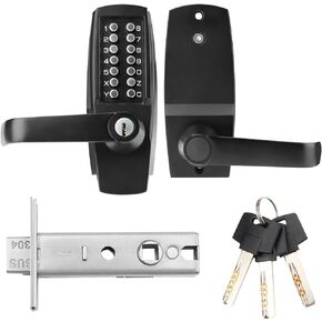Mechanical Keyless Entry Door Lock with Handle,Front Door Lock Set with Push Button & Keys,Combination Code Door Lever Locks with Keypad,Perfect for Front Gate Door,Warehouse (Pearl Chrome)