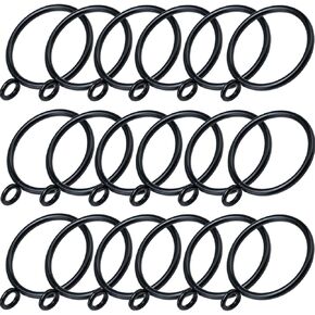 18 Pack Curtain Rings with Eyelets, Metal Clip Rings Black Hanging Drapery Drapes Bows, 1.25 Inch Diameter, Fits up to 1" Rod