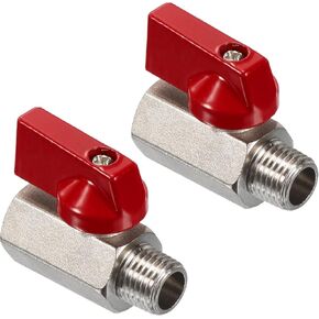 PATIKIL 1/4 NPT Brass Mini Ball Valve, 2 Pack NPT Female to Male Shut-Off Valve for Pipe Coupler Connector, Red