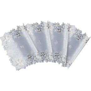 Simhomsen Embroidered Silver Snowflakes Table Runners for Christmas Holiday and Winter (Silver, 14×69 inches)