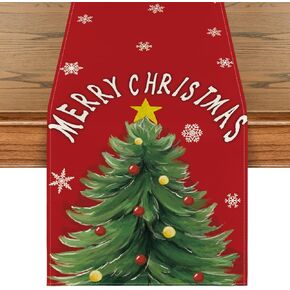 Artoid Mode Red Xmas Pine Snowflake Merry Christmas Table Runner, Seasonal Winter Kitchen Dining Table Decoration for Home Party Decor 13x72 Inch