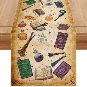 Linen Magical Wizard Halloween Table Runner 72 Inches Long Boy Birthday Party Decorations and Supplies for Home Kitchen Dining Room Table