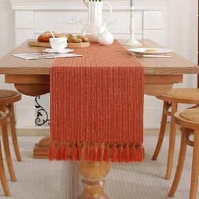 Christmas Table Runners 72 Inches Long Rustic Table Runners with Tassels Boho Farmhouse Linen Style Table Runners for Table Decor, Holiday Party and Wedding, 13x72 Inches, Dark Green