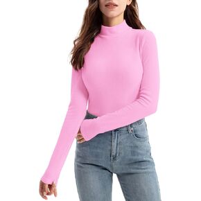Zengjo Womens Mock Neck Long Sleeve Tops Ribbed Thermal Base Layer Shirt Stretch