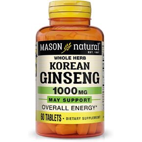 MASON NATURAL Korean Ginseng 1000 mg - Supports Overall Energy and Performance, Improved Endurance and Vitality, 60 Tablets