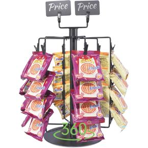 Chip Rack Display Stand , 6 Rows Rotating Chip Display Rack , Snack Display Stand for Parties and Retail With 4 Display Label -Black