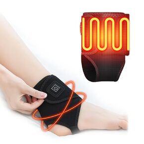 Electric Heated Ankle Wrap, Therapy Heat USB Ankle Warmer Foot Wrap with 3 Temperature Settings for Ankle Sprain, Achilles Tendonitis, Pain Relief, One Size for Left & Right Foot