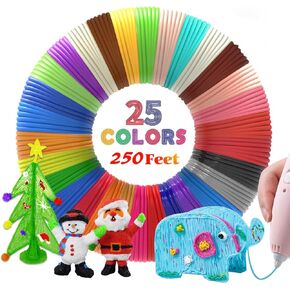 25 Colors 250 Feet 3D Pen Filament Refills, Each Color is 10 feet, 1.75mm PLA 3D Pen Refills for 3D Printing Pen, Compatible with MYNT3D SCRIB3D 3D Printing Pen, Not Support for 3Doodler Pen