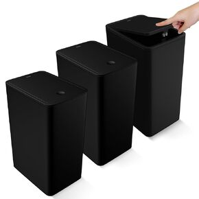 Naisu Bathroom Small Trash Can with Lid, 3pack 9Liters/1.98 Gallon Slim Trash Bin with Pop-Up Lid, Pet Kick Proof, Suitable for Kitchen, Living Room, Bedroom, Office, Powder Room (Black)