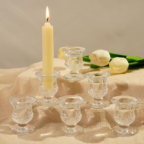 Glass Candle Holders for Candlestick, 6Pcs 2.4" Clear Taper Candlestick Holder Crystal Candle Sticks Holder Set for Wedding Party Christmas Living Room Dining Room Table Centerpiece