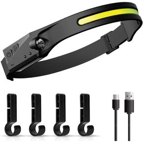 LED Headlamp Night Flashlight, 3W 200lm LED, COB/Side Light, Motion Sensor, IPX4 Waterproof, Lightweight Silicone, Adjustable Voltage - Lighted Headband for Running, Cycling, Hiking, Camping