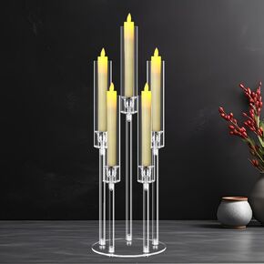 2Pcs 5 Arms Acrylic Candelabra Centerpieces for Tables Decortion,Clear Candle Holder for Wedding Dinner Fireplace Decoration and Home Decor,Candlesticks Holder with Lampshade Fits LED Candle