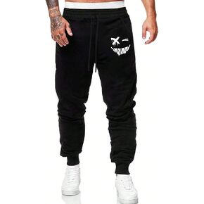 Graphic Sweatpants for Men Tapered Gym Running Workout Pants Cartoon Face Athletic Drawstring Joggers with Pockets