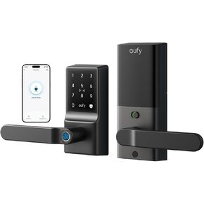 eufy Smart Lock C33, Fingerprint Keyless Door Lock with Handle, Built-in Wi-Fi, APP Remote Control, Biometric Door Knob for Entry Door, Auto Lock, IP53 Waterproof