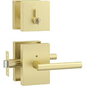 goldenwarm Gold Door Handle with Deadbolt, Heavy Duty Zinc-alloyed Front Entry Door Locksets with Deadbolt Contemporary Gold Privacy Lever Door Handle