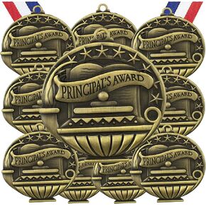 Express Medals Various 10 Pack Styles of Principal Award Medals with Neck Ribbons Trophy Award Prize Gift