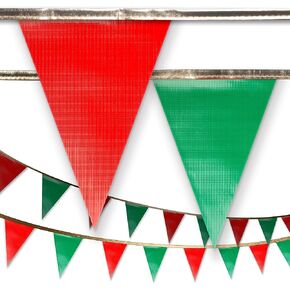 Red & Green White Golden Rope Pennant Banner Flags | Christmas Pennant Banner - Festive Red and Green Flags with Elegant Gold Cord for Joyful Celebrations【37FT】