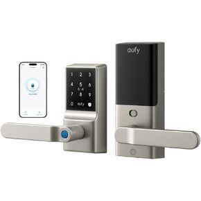 eufy Smart Lock C33, Fingerprint Keyless Door Lock with Handle, Built-in Wi-Fi, APP Remote Control, Biometric Door Knob for Entry Door, Auto Lock, IP53 Waterproof