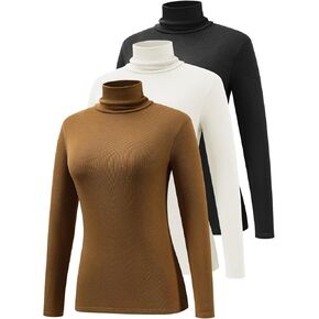 Femdouce 3 Pack Long Sleeve Turtleneck Shirts for Women Active Mock Neck Thermal Shirt Lightweight Turtle Neck Undershirt