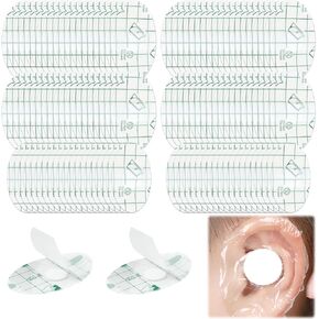 120 Pcs 2Size Disposable Waterproof Ear Stickers Covers for Swimming, Hypoallergenic Ear Stickers with Soft Cotton Ear Plugs, Suitable for Family Use by Adults Children Bathing and Other Water Sports