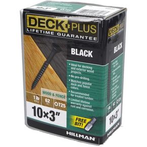 Deck Plus 48837 Wood Screws #10 x 3", Black, 1lb Box