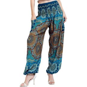 Boho Harem Yoga Pants with Smocked Waist - Comfortable for Yoga, Casual Wear, and Festivals