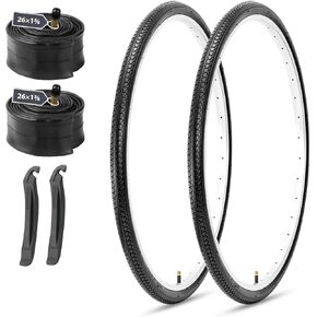 MOHEGIA 26 Inch Bike Tires Set: 2-Pack 26X1 3/8 Inch (37-590 mm) Folding Replacement Tires and Pair 26X1 3/8 Inch Inner Tubes Schrader Valve with Tire Levers, for Vintage Urban Bicycle