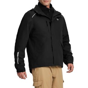 BALEAF Men's Rain Jacket 3 In 1 Winter Ski Waterproof Windbreaker Hooded Reflective Packable with Polar Fleece Jacket
