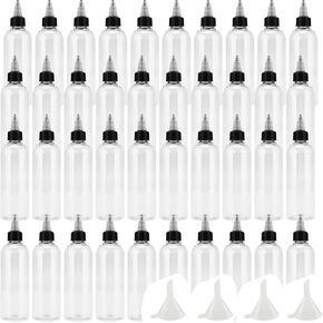 HOIGON 40 Pack 2oz Clear Dispensing Bottles, 60ml Plastic Squeeze Bottles with Twist Top Caps and Funnels, Empty Boston Squeeze Bottles for Condiments, Paint Pouring, Arts, Crafts