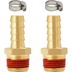 SUNGATOR Air Hose Brab Fittings, 5/16 Inch Barb × 1/4 Inch NPT Male Thread with Sealant, Brass 1/4'' NPT to 5/16'' Barbed Air Hose Fitting, 2-Pack Air Hose Repair Connector with 2 Pcs Hose Clamps