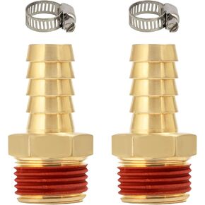 SUNGATOR Air Hose Brab Fittings, 5/16 Inch Barb × 1/4 Inch NPT Male Thread with Sealant, Brass 1/4'' NPT to 5/16'' Barbed Air Hose Fitting, 2-Pack Air Hose Repair Connector with 2 Pcs Hose Clamps