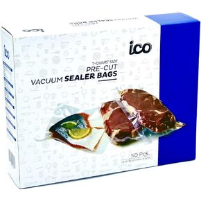 ICO Clear Vacuum Bags for FoodSaver, Quart size bags, 50 count (Vacuum Freezer Storage Bags) Certified BPA and Phthalate free