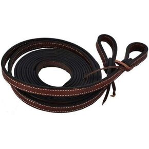 Showman 8' Dark Brown Leather Split Reins w/Leather Tie Bit Loops