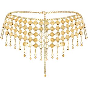 Coins Belly Dance Hip Scarf Belt Belly Dancing Coins Skirts Chain Belt for Bellydance Halloween Costume Accessory Gold
