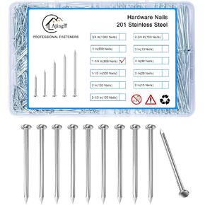 500PCS Stainless Steel Hardware Nails with Storage Box, 1-1/4 Inch Flat Head Nails for Hanging Pictures and Woodworking, Picture Hanging Nails, Small Nails, Wall Nails, Wood Nails, Finishing Nails