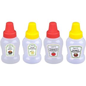 4Pcs Mini Ketchup Bottle for Bento Box Accessories,Mini Condiment Squeeze Bottles,Portable Honey Sauce Salad Dressing Dispensers Jars Containers,Kitchen and Dining,Dinnerware and Serveware