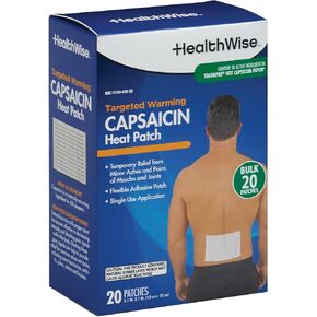 HealthWise Targeted Warming Capsaicin Heat Patch | Back & Large Areas | 20-Count | 5.25" x 7" | Topical Analgesic | Soothes Minor Aches and Pains
