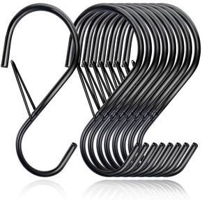 Black S Hooks Hanging Safety Buckle with Large Opening Fit Most of Rod, Heavy Duty S Shaped Closet Hooks Metal Rack Hooks for Hanging Jeans,Clothes,Purse,Plants,Kitchen Pots, Pans- 4 inch, (8 Pack)