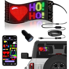 Double Row Programmable LED Sign,Scrolling Bright Advertising LED Signs, Bluetooth App Control Flexible USB 5V LED Matrix Panel,Custom Text Pattern Animation LED Display for Window Store 10.6''x4.7''