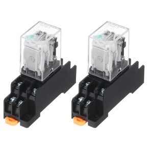 MECCANIXITY 2 Set DC12V Electromagnetic Power Relay 8-Pin AC/DC DPDT 2NO+2NC Relay Coil with Socket Base for Industrial, Home Appliances and DIN Rail System with LED Indicator