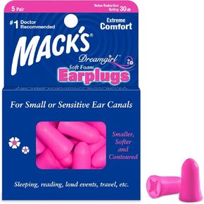 Mack's Dreamgirl Soft Foam Earplugs, 5 Pair, Pink - Small Ear Plugs for Sleeping, Snoring, Studying, Loud Events, Traveling & Concerts